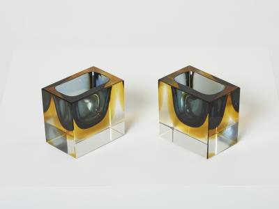 Flavio Poli Flavio Poli pair of faceted small bowls Murano glass for Seguso 1960