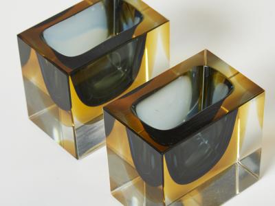 Flavio Poli Flavio Poli pair of faceted small bowls Murano glass for Seguso 1960