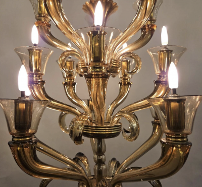 Flavio Poli Glass Chandelier with 15 Light Arms 1940