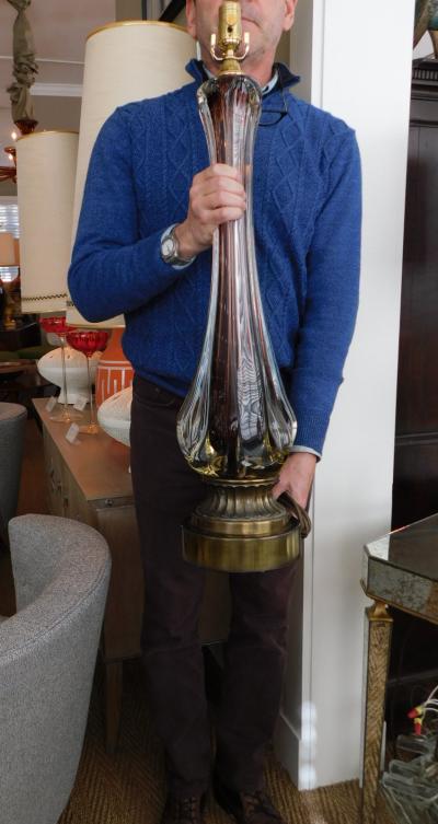 Flavio Poli Large Murano Flavio Poli for Seguso Sommerso 1950s Aubergine Fin Lamp