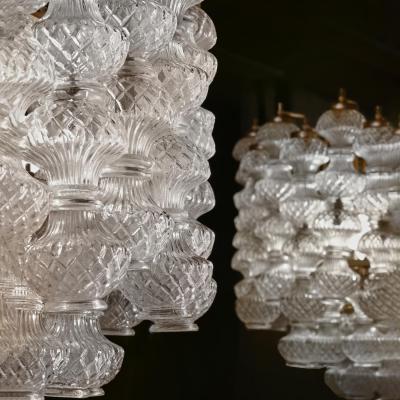 Flavio Poli Mid Century Pair of Murano Glass Chandeliers by Flavio Poli for Seguso