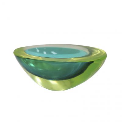 Flavio Poli MidCentury Turquoise and yellow Sommerso Murano Glass Bowl by Flavio Poli 1950
