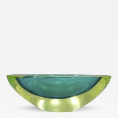 Flavio Poli MidCentury Turquoise and yellow Sommerso Murano Glass Bowl by Flavio Poli 1950