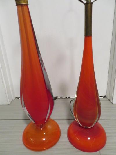 Flavio Poli Scrumptious Pair of Flavio Poli Orange Murano Lamps Mid Century Modern
