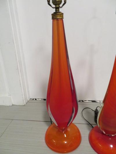 Flavio Poli Scrumptious Pair of Flavio Poli Orange Murano Lamps Mid Century Modern