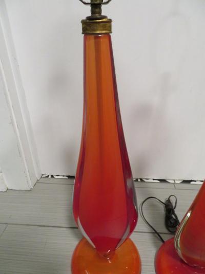 Flavio Poli Scrumptious Pair of Flavio Poli Orange Murano Lamps Mid Century Modern