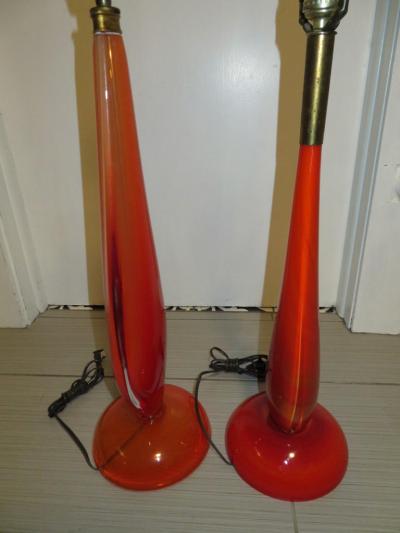 Flavio Poli Scrumptious Pair of Flavio Poli Orange Murano Lamps Mid Century Modern