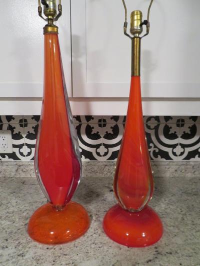 Flavio Poli Scrumptious Pair of Flavio Poli Orange Murano Lamps Mid Century Modern