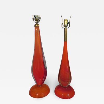 Flavio Poli Scrumptious Pair of Flavio Poli Orange Murano Lamps Mid Century Modern