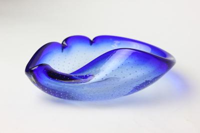 Flavio Poli Seguso Blown Blue Bullicante Art Glass Bowl by Flavio Poli 1960 Italy
