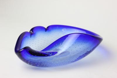 Flavio Poli Seguso Blown Blue Bullicante Art Glass Bowl by Flavio Poli 1960 Italy