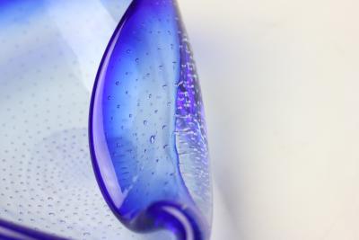 Flavio Poli Seguso Blown Blue Bullicante Art Glass Bowl by Flavio Poli 1960 Italy