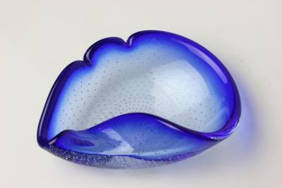 Flavio Poli Seguso Blown Blue Bullicante Art Glass Bowl by Flavio Poli 1960 Italy