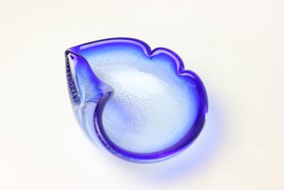Flavio Poli Seguso Blown Blue Bullicante Art Glass Bowl by Flavio Poli 1960 Italy