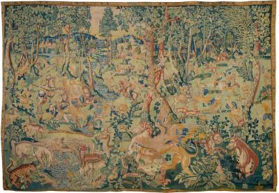 Flemish School Amazing Tapestry Fantastic beasts hunt wool and silk