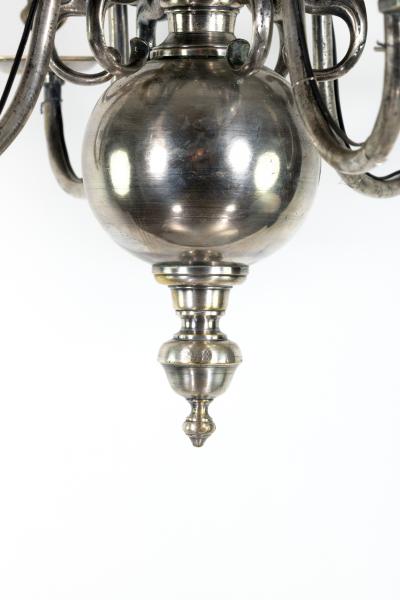 Flemish Silver Plated Bronze Six Light Chandelier Early 20th Century