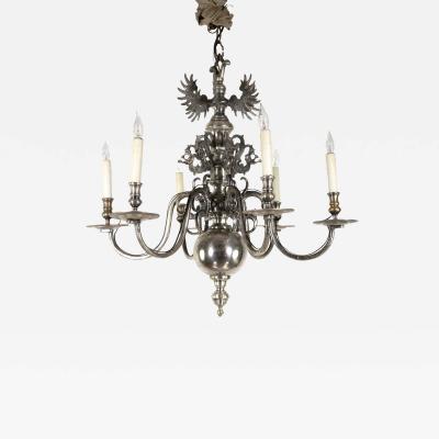 Flemish Silver Plated Bronze Six Light Chandelier Early 20th Century