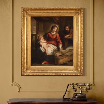 Flemish religious painting Holy Family from 18th century