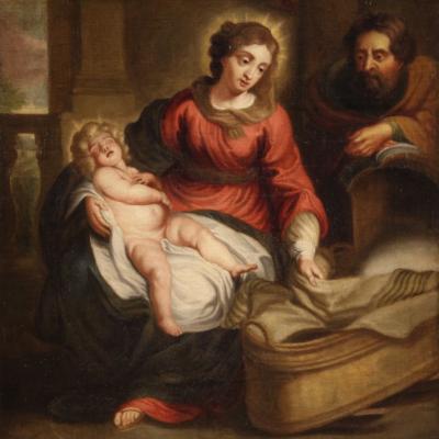 Flemish religious painting Holy Family from 18th century
