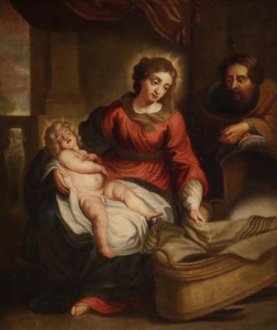 Flemish religious painting Holy Family from 18th century