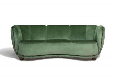 Flemming Lassen Flemming Lassen 1930s Danish Deco Curved Back Settee in Original Green Mohair
