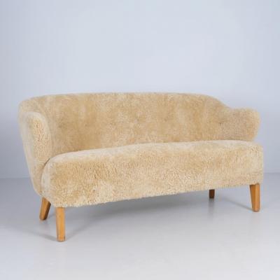 Flemming Lassen Flemming Lassen Ingeborg Sofa in Beech and Honey Sheepskin Asko 1950s