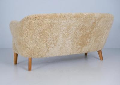Flemming Lassen Flemming Lassen Ingeborg Sofa in Beech and Honey Sheepskin Asko 1950s