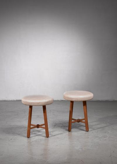 Flemming Teisen Flemming Teisen Pair of Ash Stools with Naugahyde Seating Denmark 1938