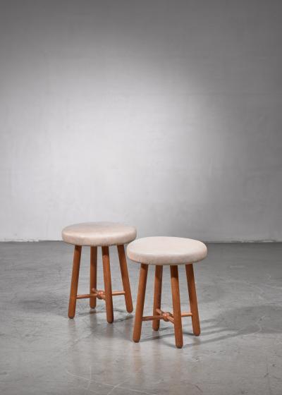 Flemming Teisen Flemming Teisen Pair of Ash Stools with Naugahyde Seating Denmark 1938