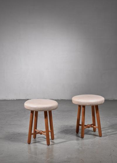 Flemming Teisen Flemming Teisen Pair of Ash Stools with Naugahyde Seating Denmark 1938