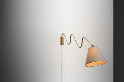 Flexible Wall Lamp in Brass with Fabric Shade Denmark Mid 20th Century