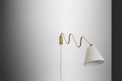 Flexible Wall Lamp in Brass with Fabric Shade Denmark Mid 20th Century