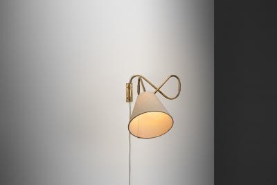 Flexible Wall Lamp in Brass with Fabric Shade Denmark Mid 20th Century