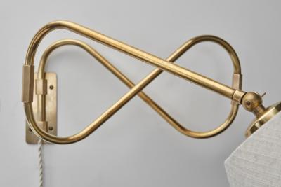 Flexible Wall Lamp in Brass with Fabric Shade Denmark Mid 20th Century