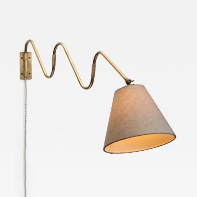 Flexible Wall Lamp in Brass with Fabric Shade Denmark Mid 20th Century