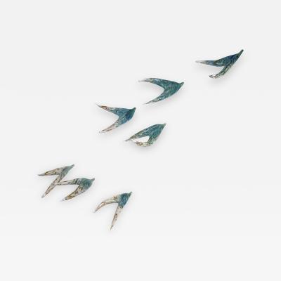 Flight of Aquamarine Birds Contemporary Blown Glass Modern Art Wall Sculpture