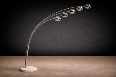 Floor Lamp with Five Bulbs in Chrome Glass Marble Unknown 1960s