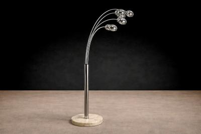 Floor Lamp with Five Bulbs in Chrome Glass Marble Unknown 1960s