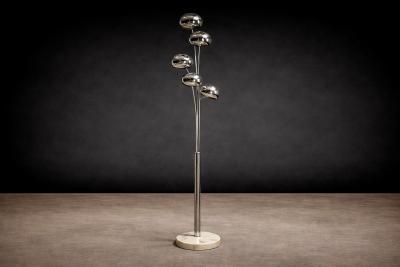 Floor Lamp with Five Bulbs in Chrome Glass Marble Unknown 1960s