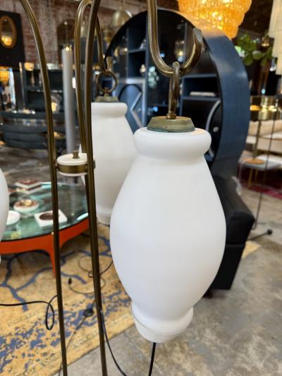 Floor Lamp with Tripod Arms and Opaline Glass Shades 1950s