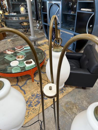 Floor Lamp with Tripod Arms and Opaline Glass Shades 1950s