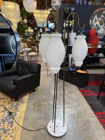 Floor Lamp with Tripod Arms and Opaline Glass Shades 1950s