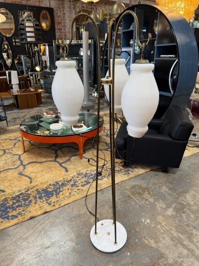 Floor Lamp with Tripod Arms and Opaline Glass Shades 1950s