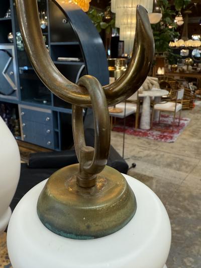 Floor Lamp with Tripod Arms and Opaline Glass Shades 1950s