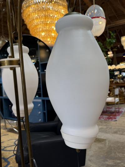 Floor Lamp with Tripod Arms and Opaline Glass Shades 1950s
