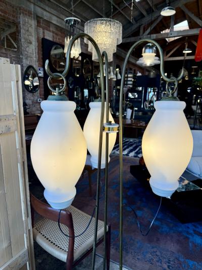 Floor Lamp with Tripod Arms and Opaline Glass Shades 1950s
