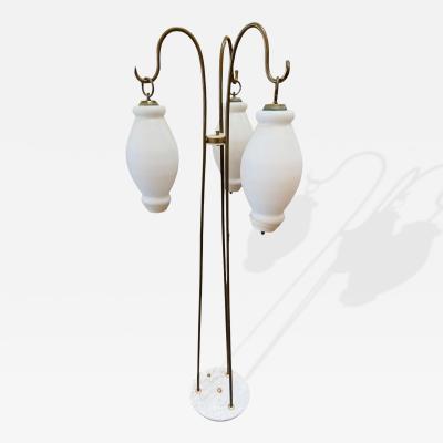 Floor Lamp with Tripod Arms and Opaline Glass Shades 1950s