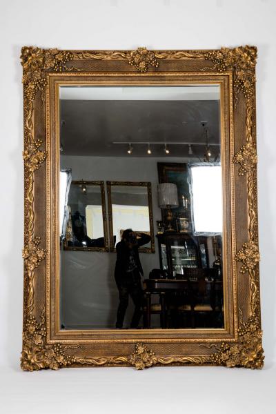 Floor Length Ornately Giltwood Hanging Beveled Wall Mirror