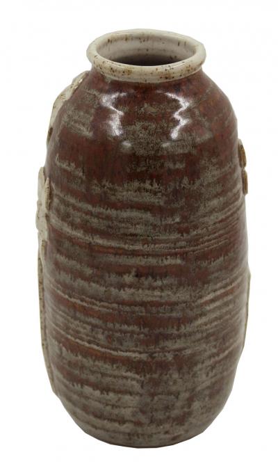 Floral Patterned Brown Earthenware Vase
