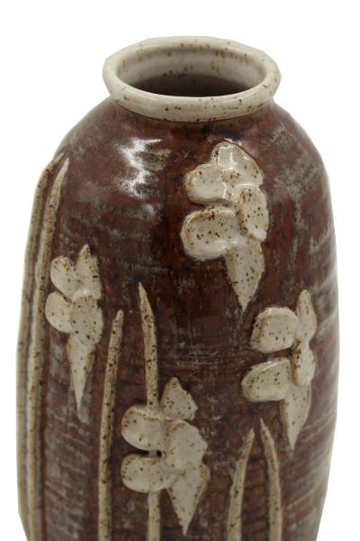 Floral Patterned Brown Earthenware Vase
